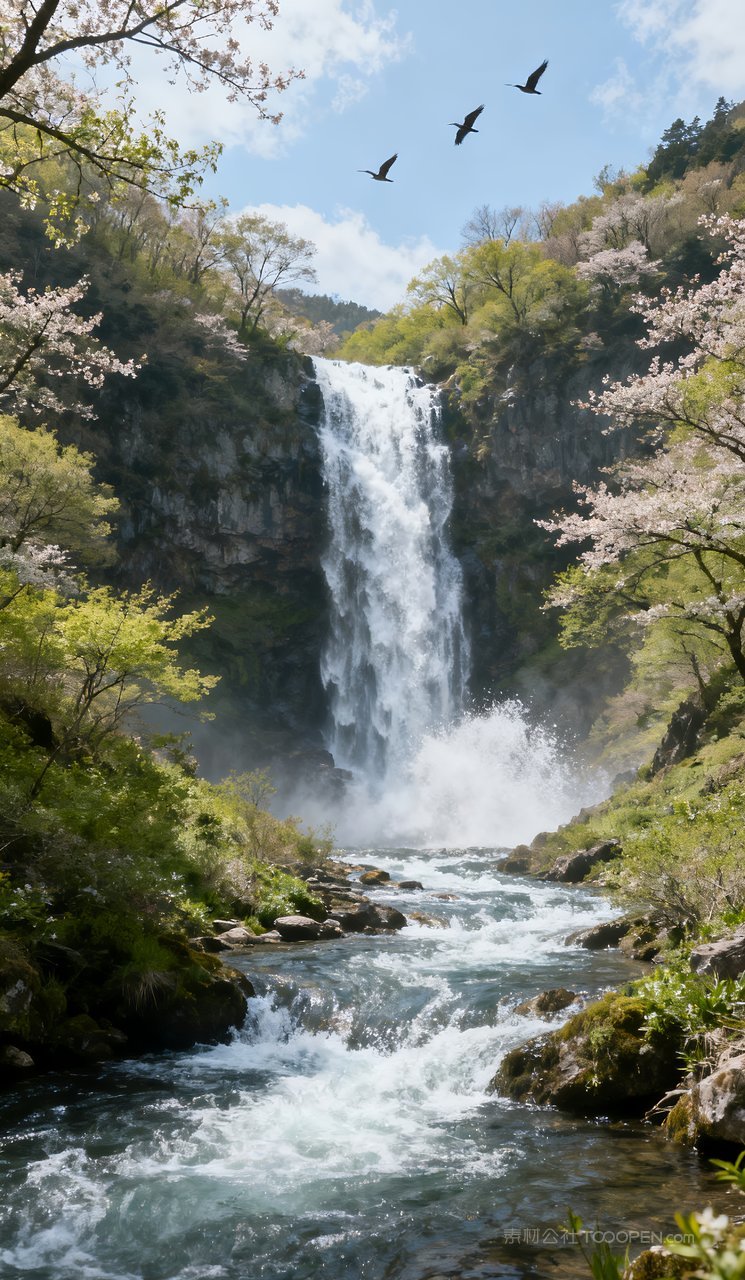 天空唯美山水风景春天河流山峰意境