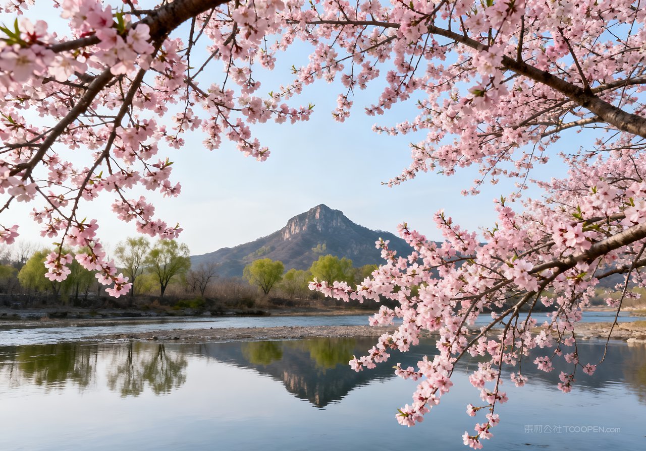 春天唯美河流意境天空春意风景山峰