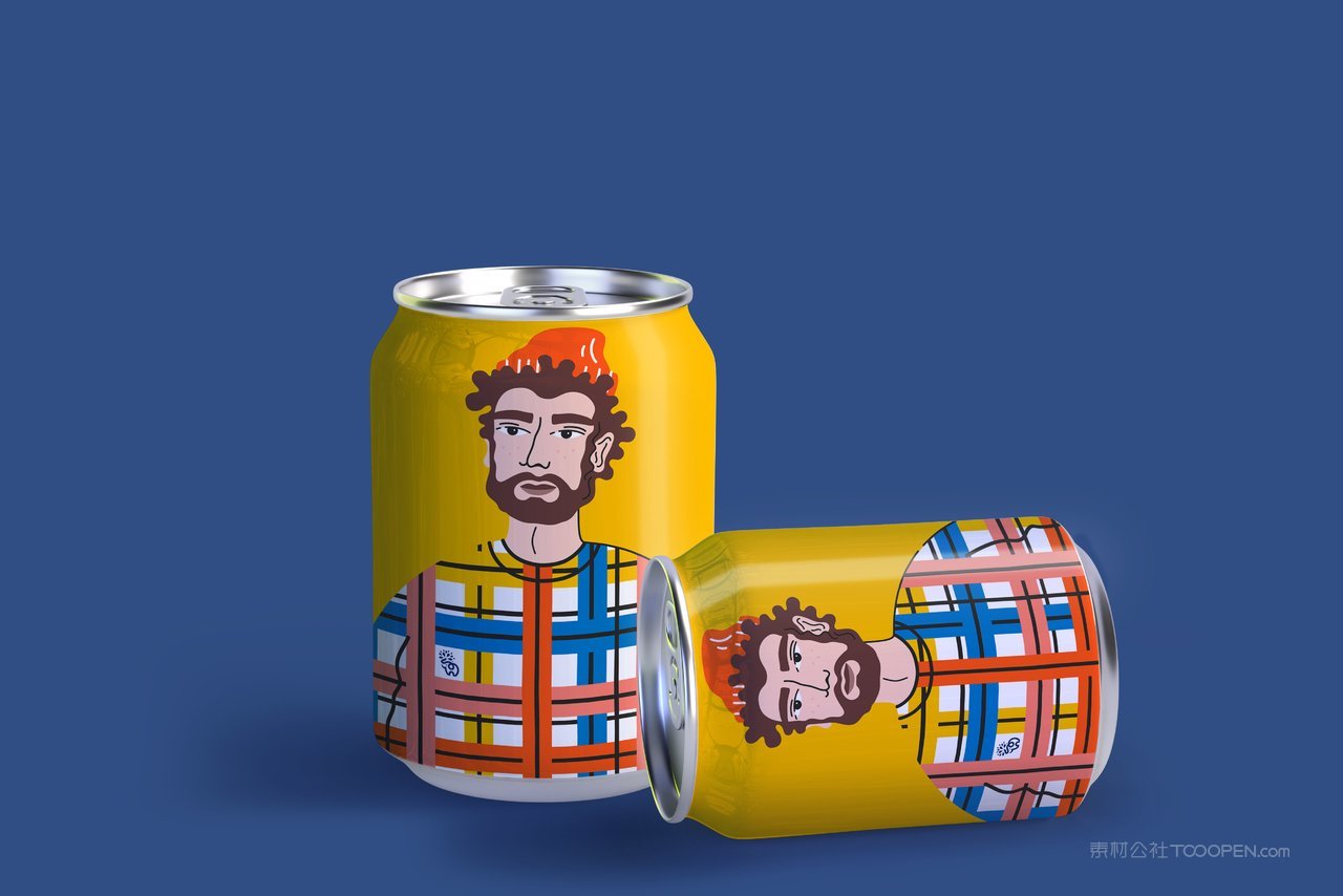 易拉罐蓝色品牌vi展示贴图一键样机