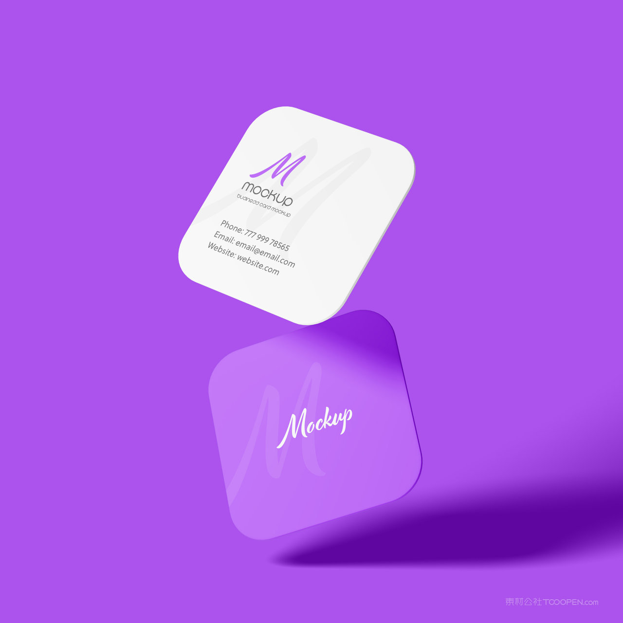 悬浮的方形名片正反面贴图样机