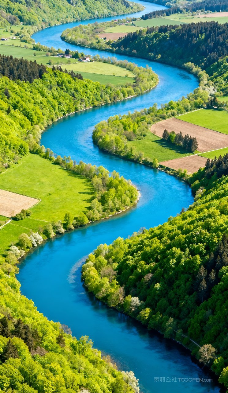 山水自然山峰风景天空春天唯美河流