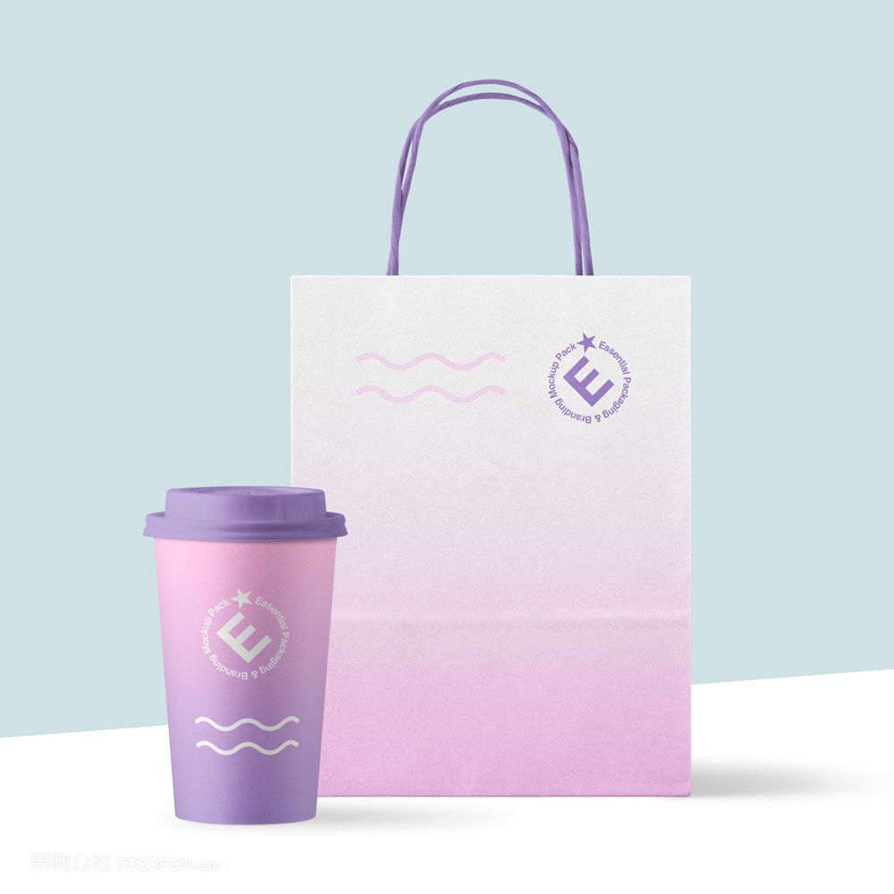 典雅大气咖啡杯和手提袋贴图样机