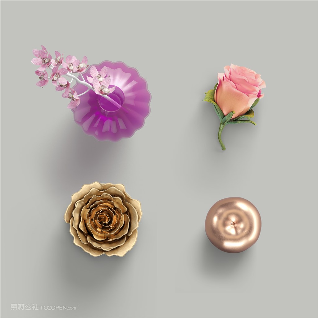 金色玫瑰花鲜花摆设插花样机素材