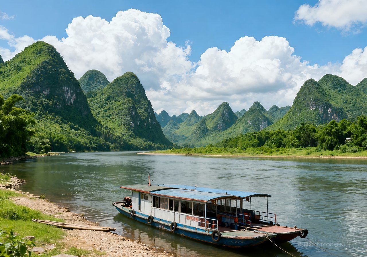 天空春天意境山峰春意风景河流自然