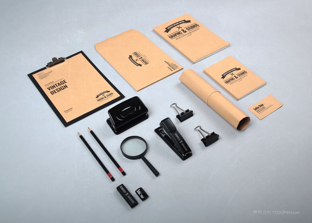 牛皮纸铅笔放大镜办公文具品牌vi样机贴图