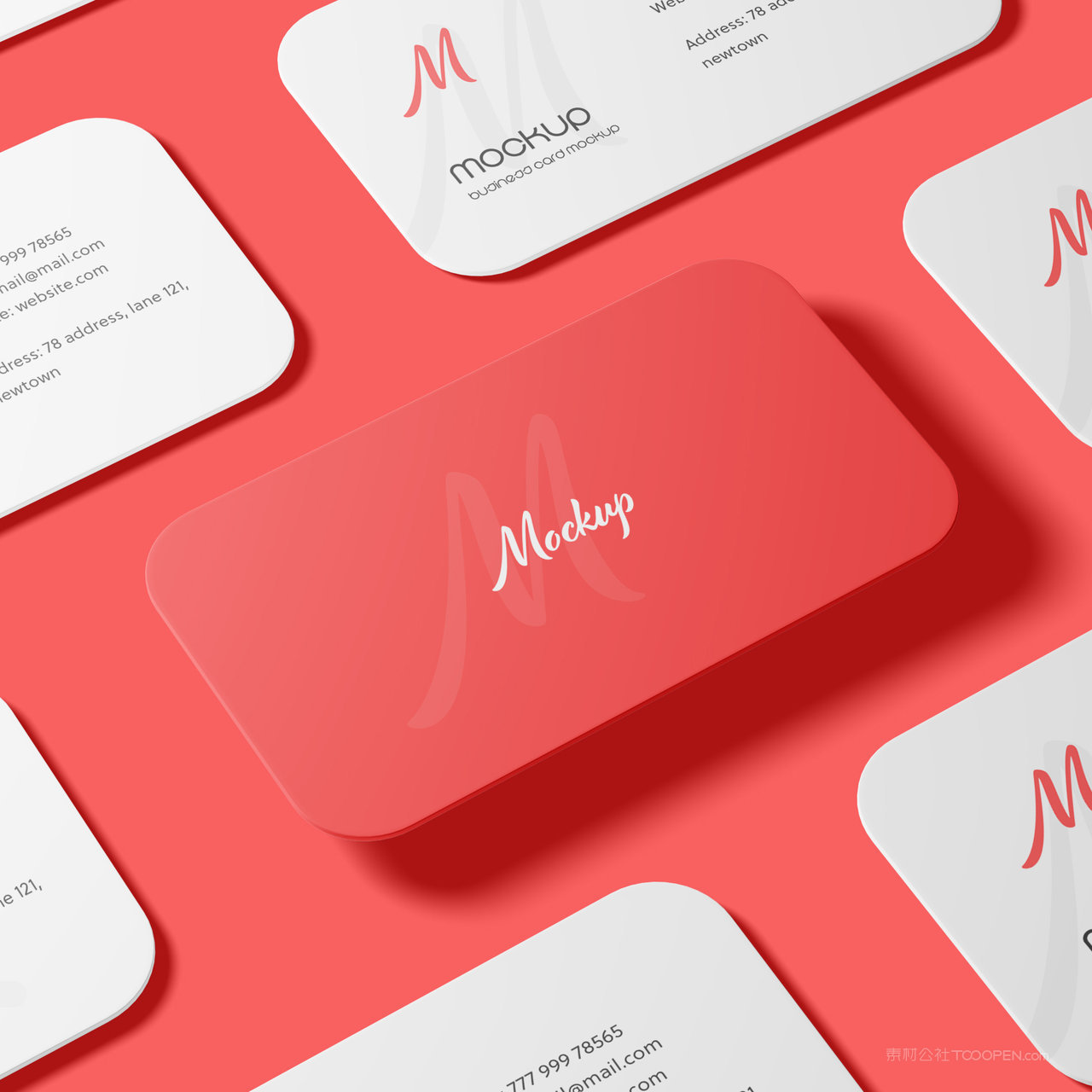 红色商务名片正反面贴图样机
