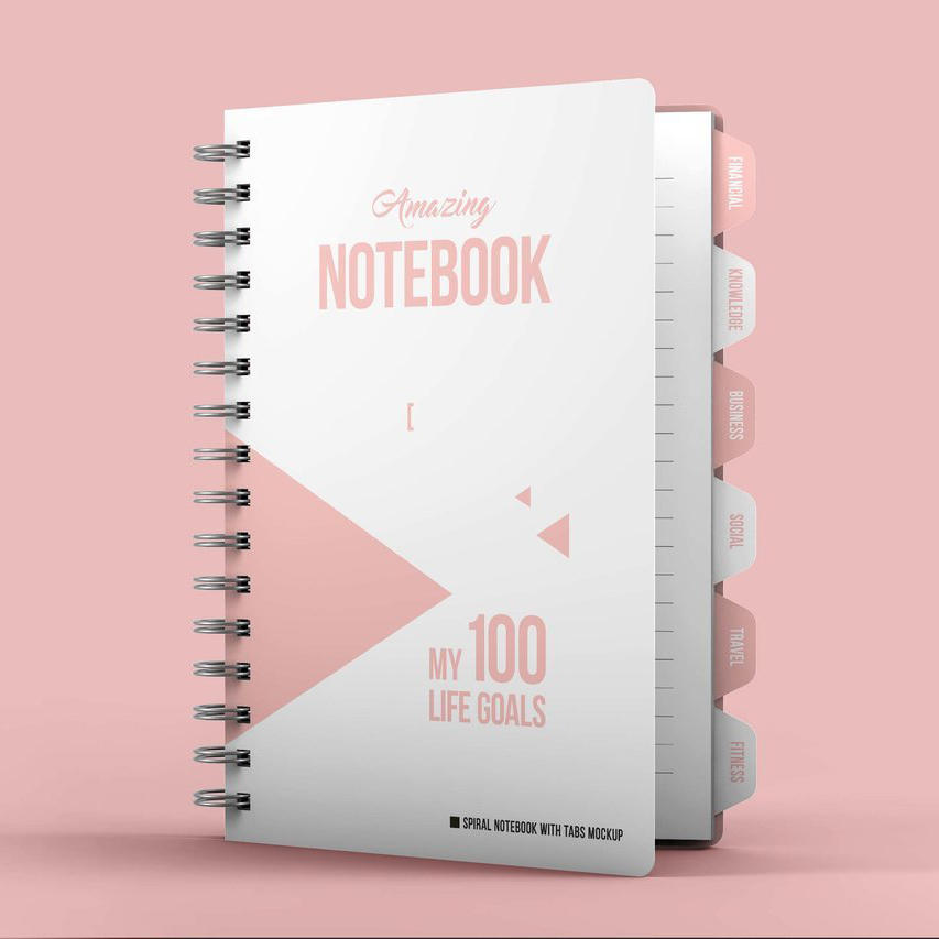 带标签螺旋笔记本样机