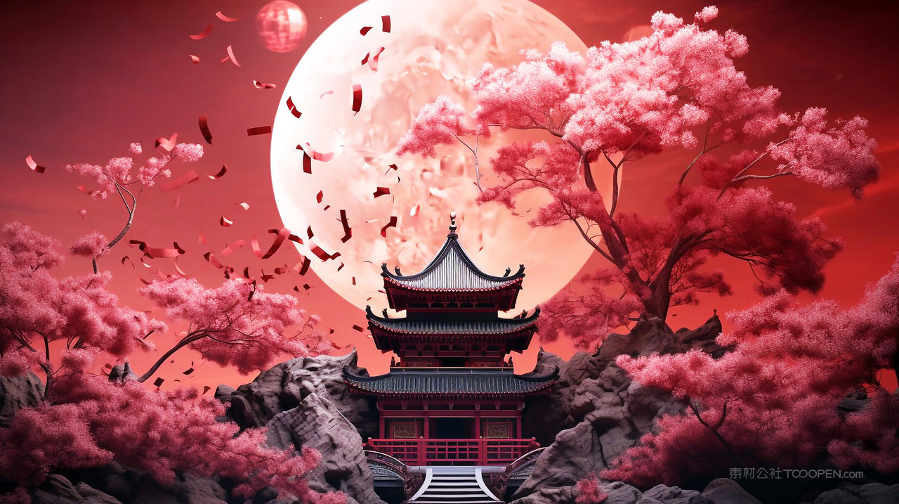 唯美中国风山水画背景图片