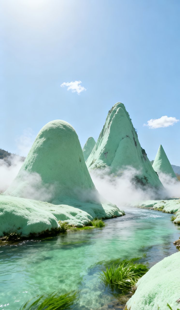 河流山水山峰天空风景唯美春天意境