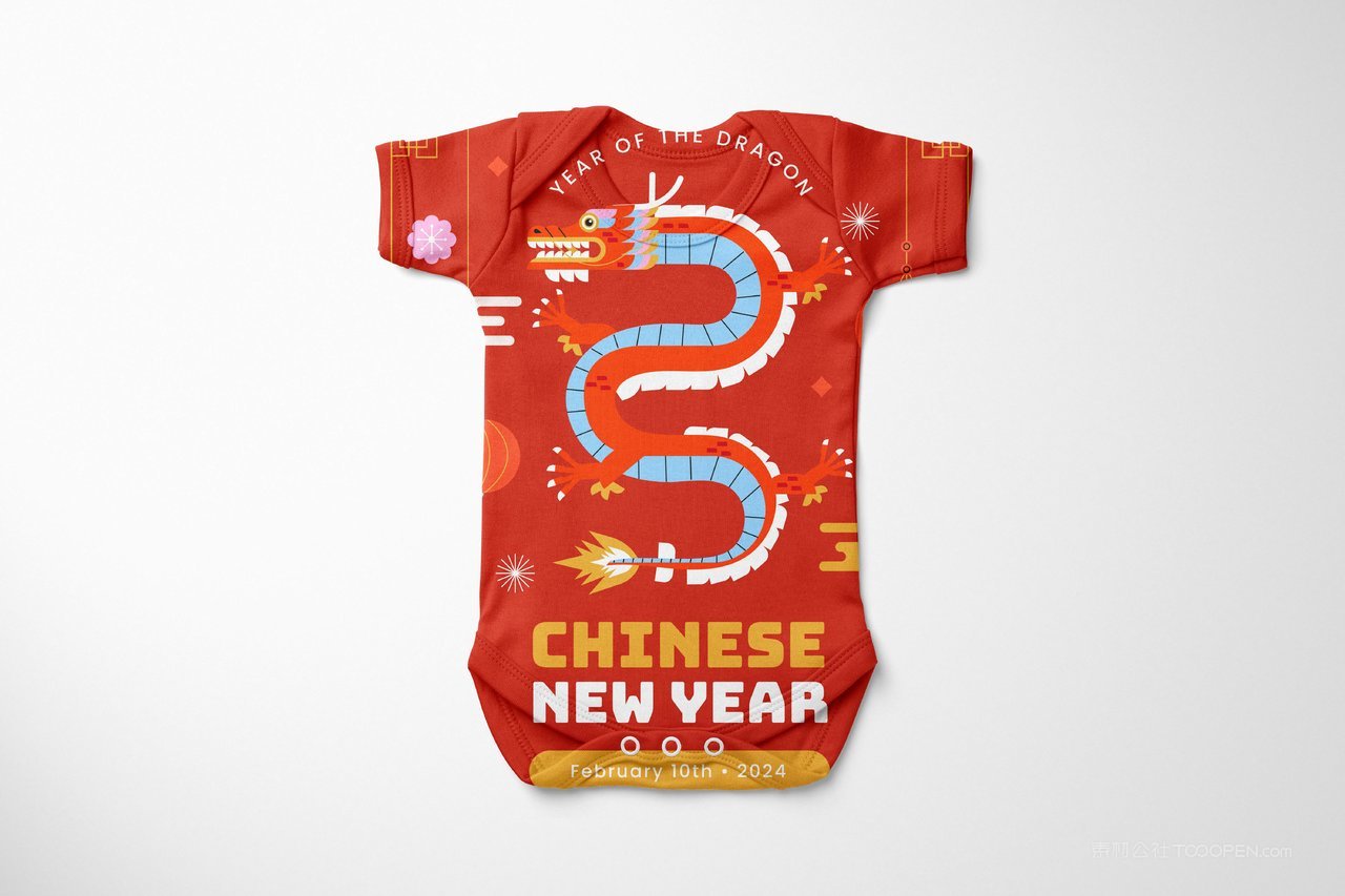 【1387期】2024龙年中国红短袖睡带夏天换被图案印花服装样机 (2)