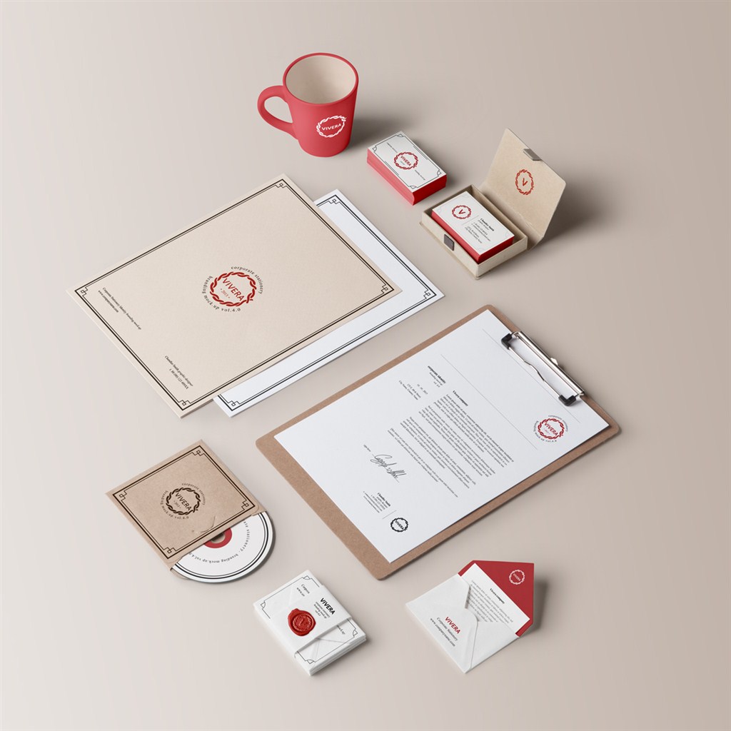 精美高档红色调VI设计模板样机