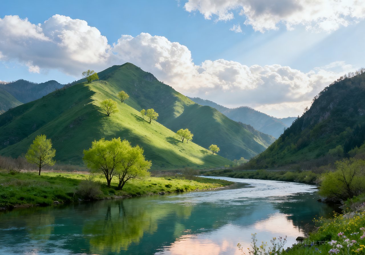 天空春天意境河流山峰风景春意唯美