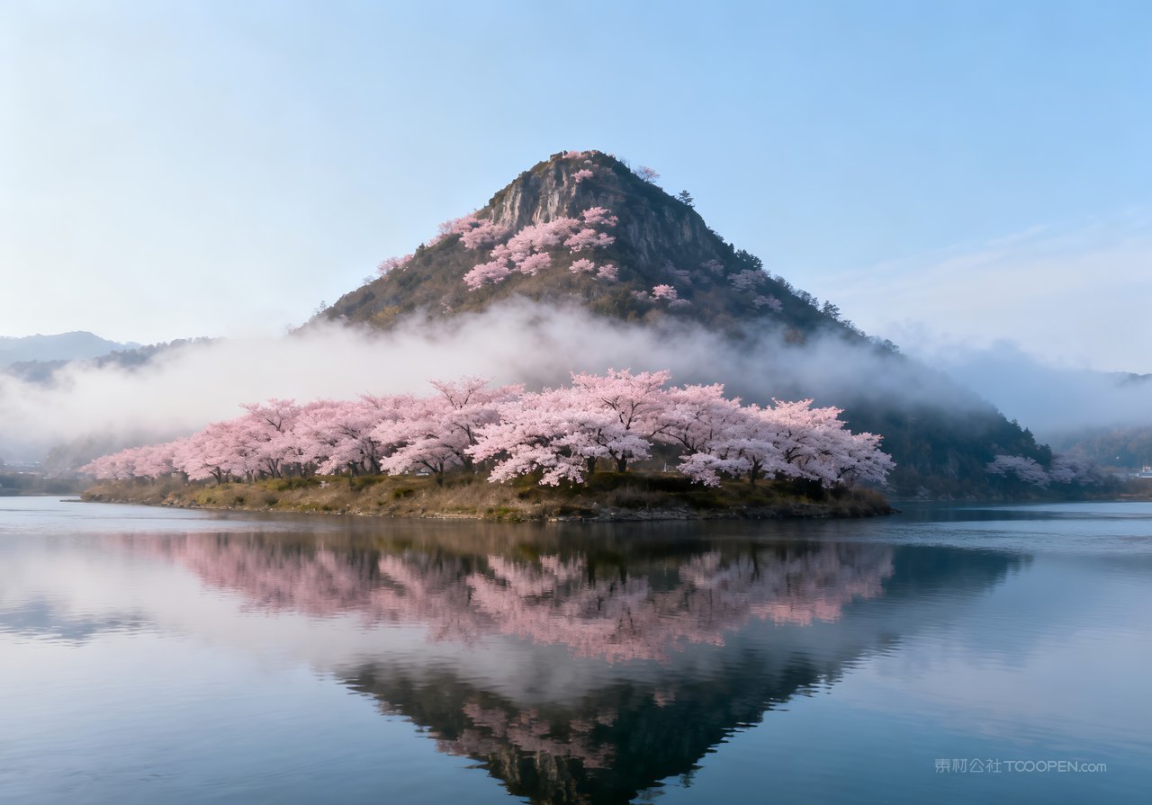 唯美山水河流天空意境春季山峰风景