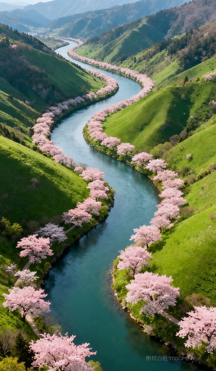 天空山水唯美风景自然春季山峰河流春天