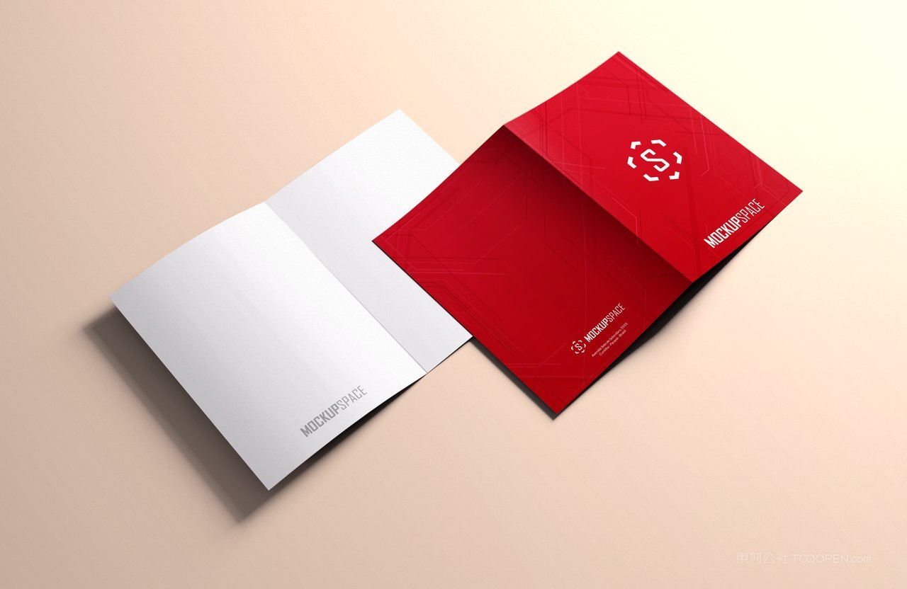 中国红打开的贺卡企业品牌vi样机