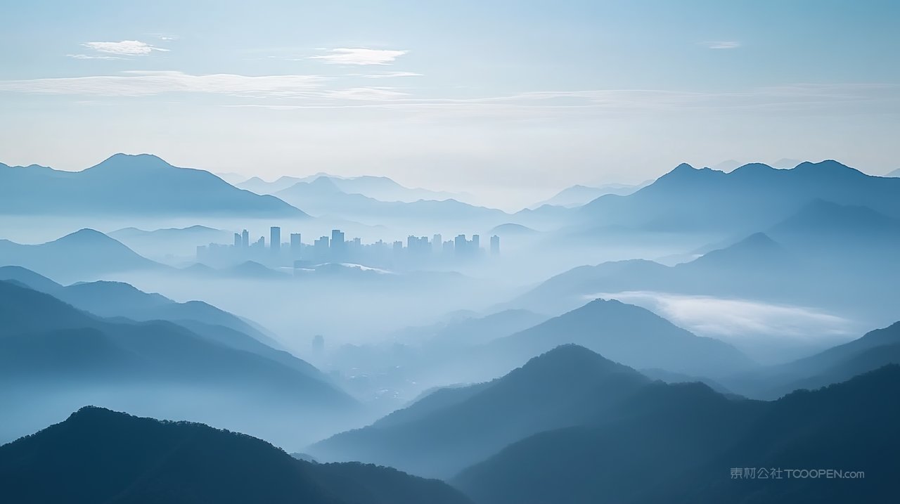 高山山峰宁静自然山脉群山唯美天空风景
