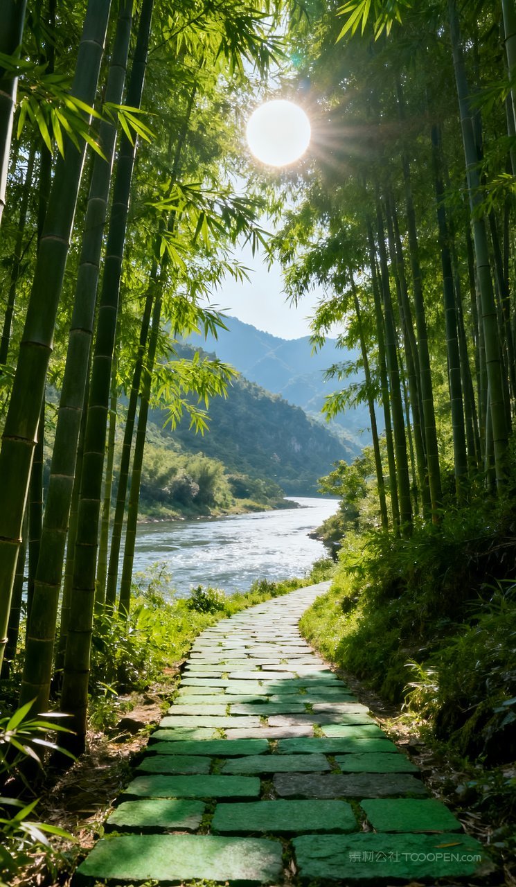 山峰春天风景山水春季唯美天空自然河流景色