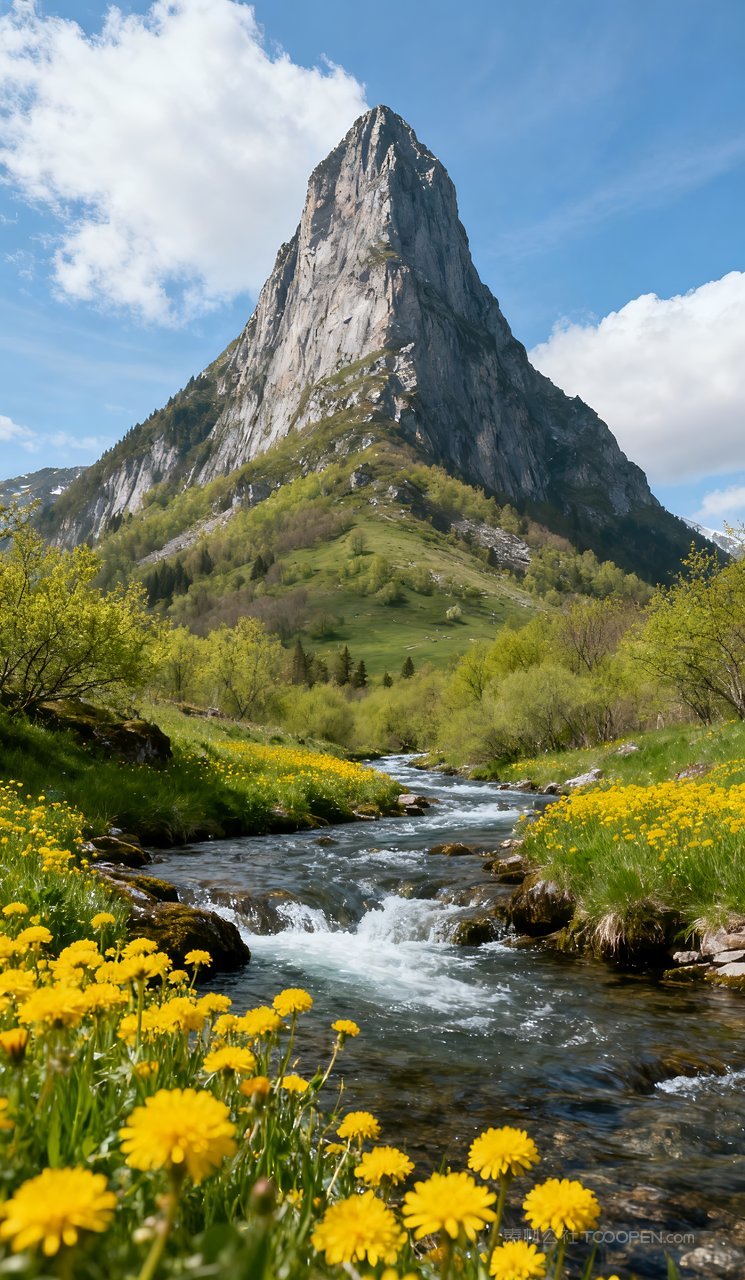 山峰唯美春天自然天空河流风景山水意境
