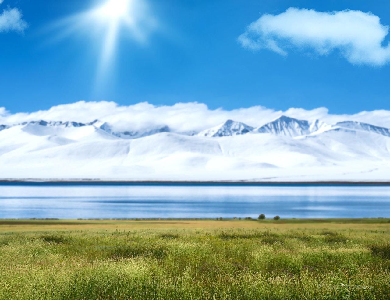 巍峨山脉雪山风景画图片