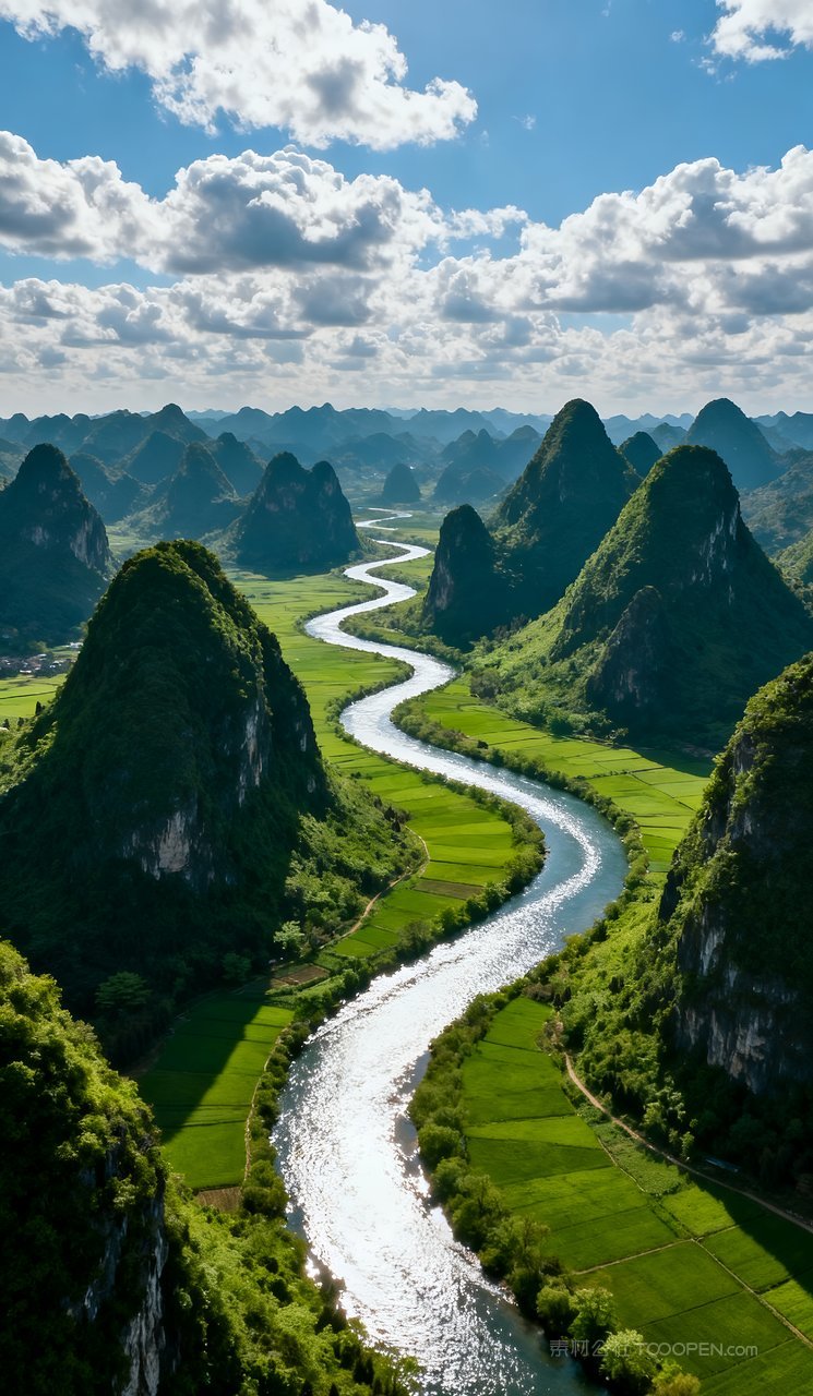 唯美山峰天空春天风景自然山水春季河流