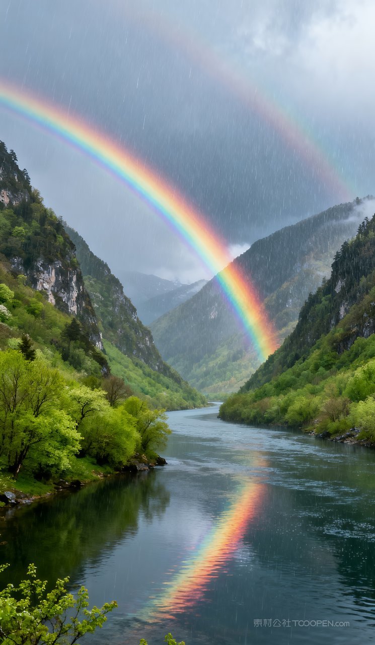 自然山水天空唯美景色河流春季山峰春天风景