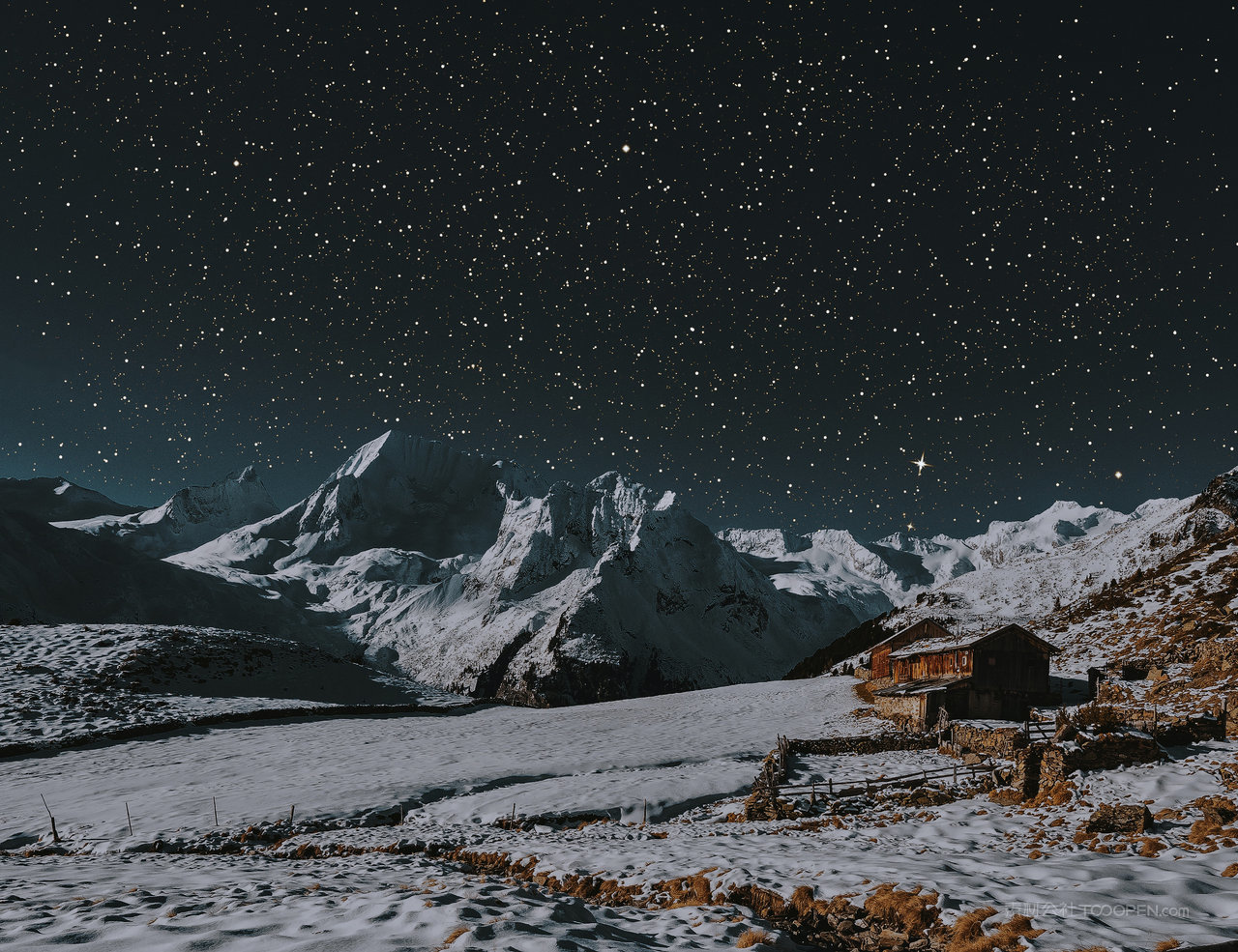 唯美雪山风景画图片