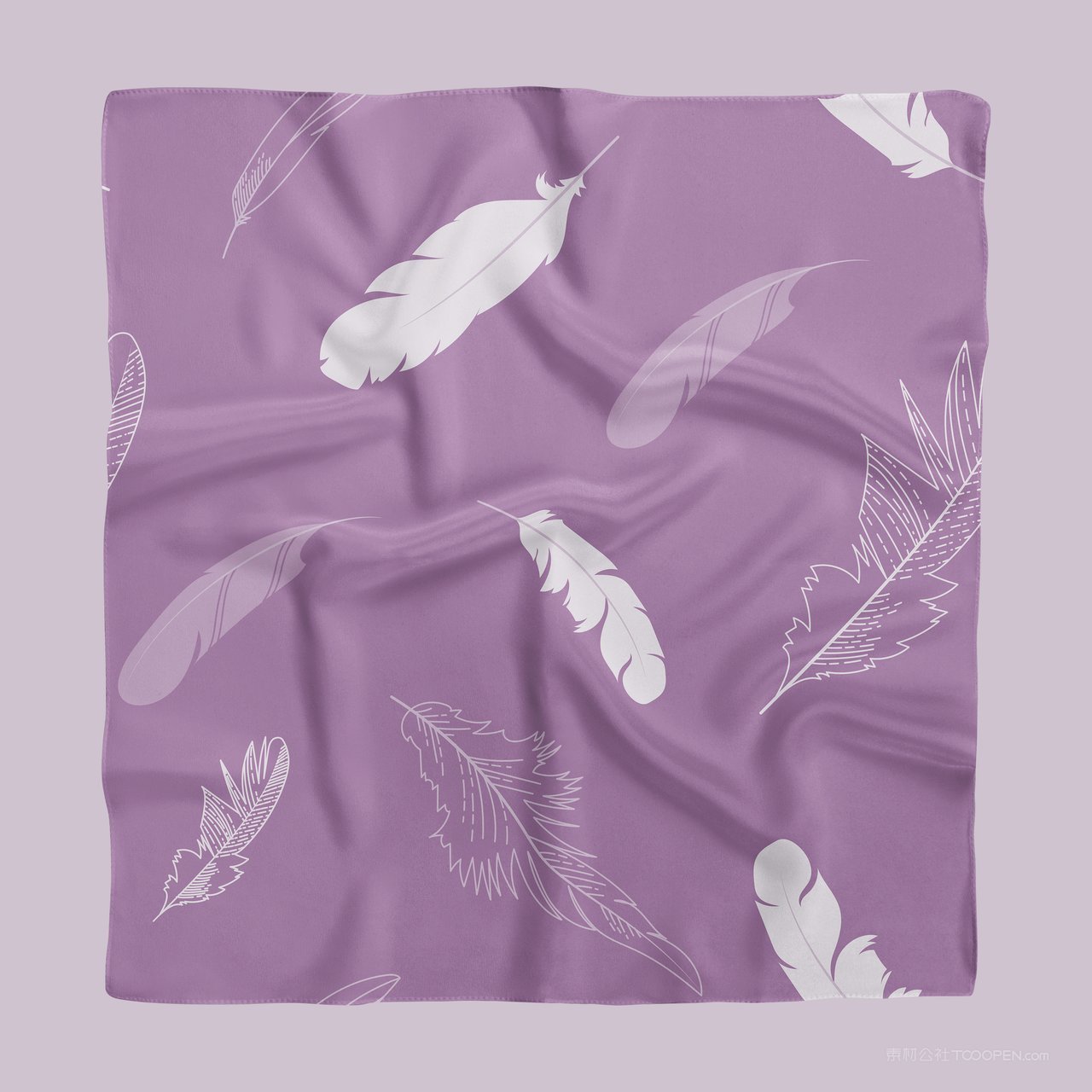 印花丝巾围巾紫色羽毛方巾丝巾丝绸织物样机 (6)