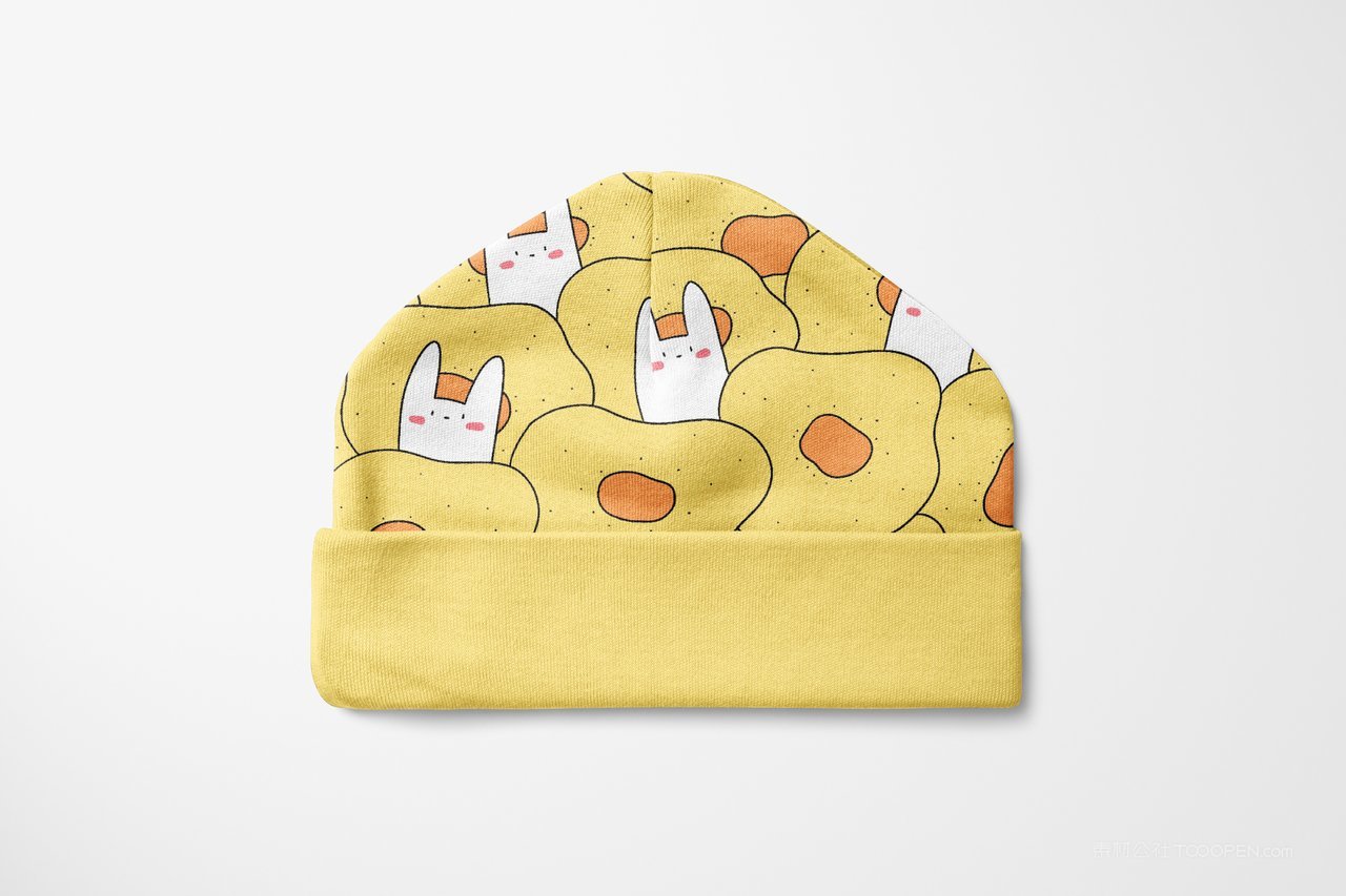 【1387期】黄色小白兔印花图案婴儿婴儿帽样机 (3)