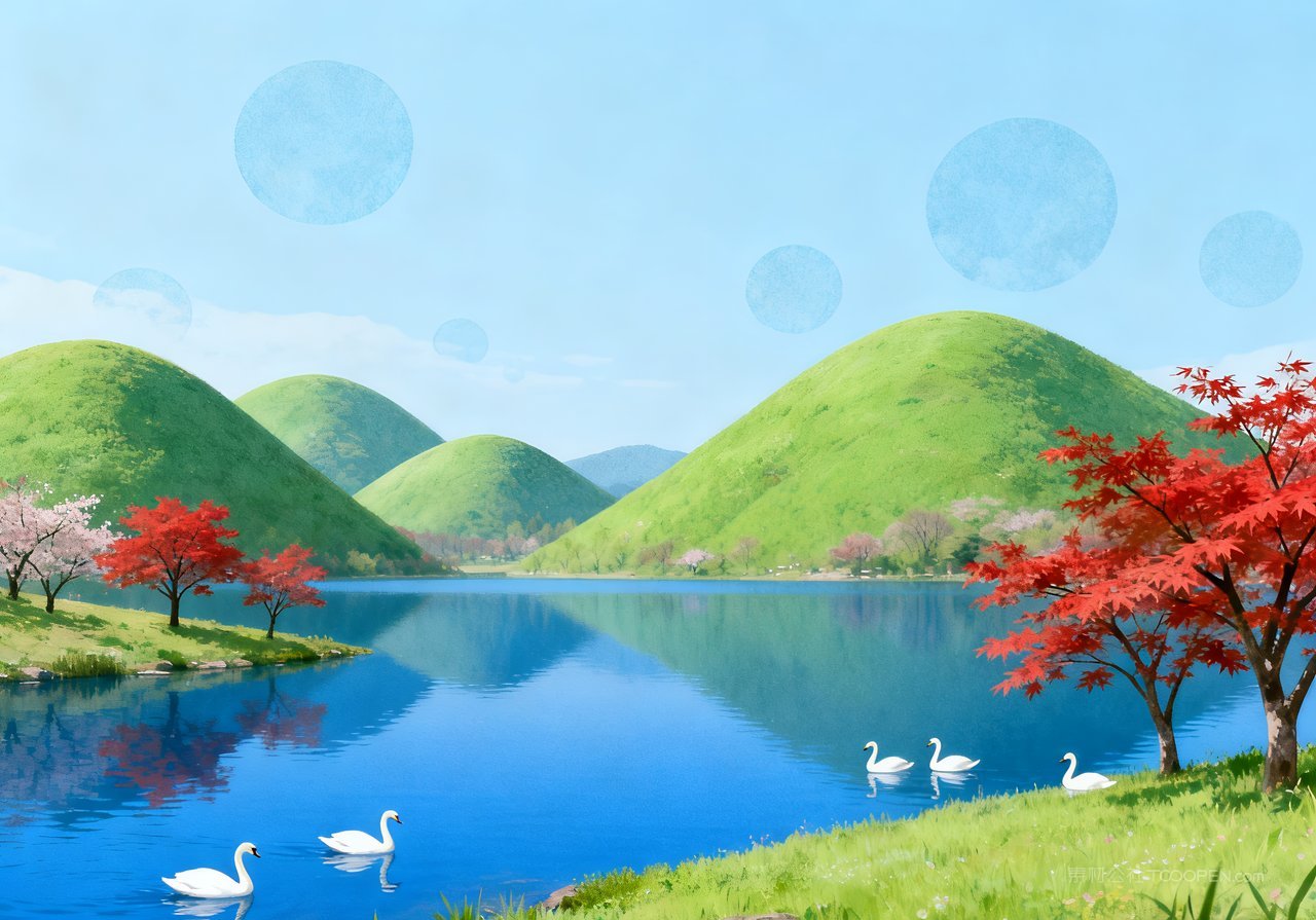 春天天空风景春意河流山峰意境唯美