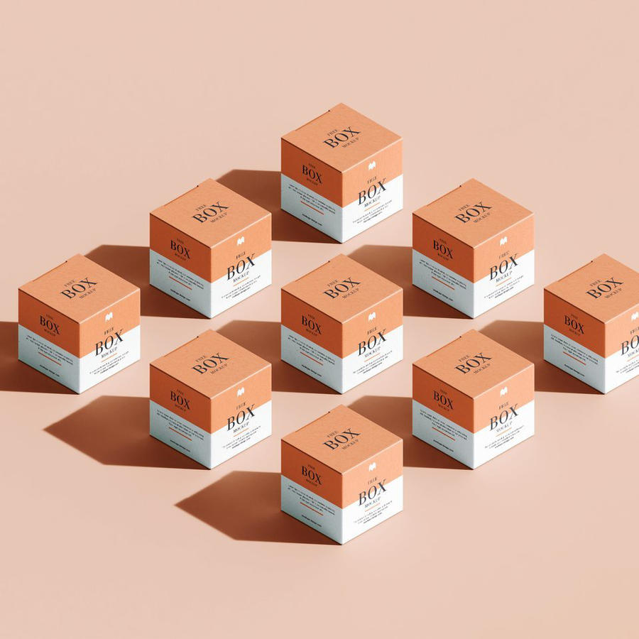 方形橙色纸盒包装vi展示样机 (3)