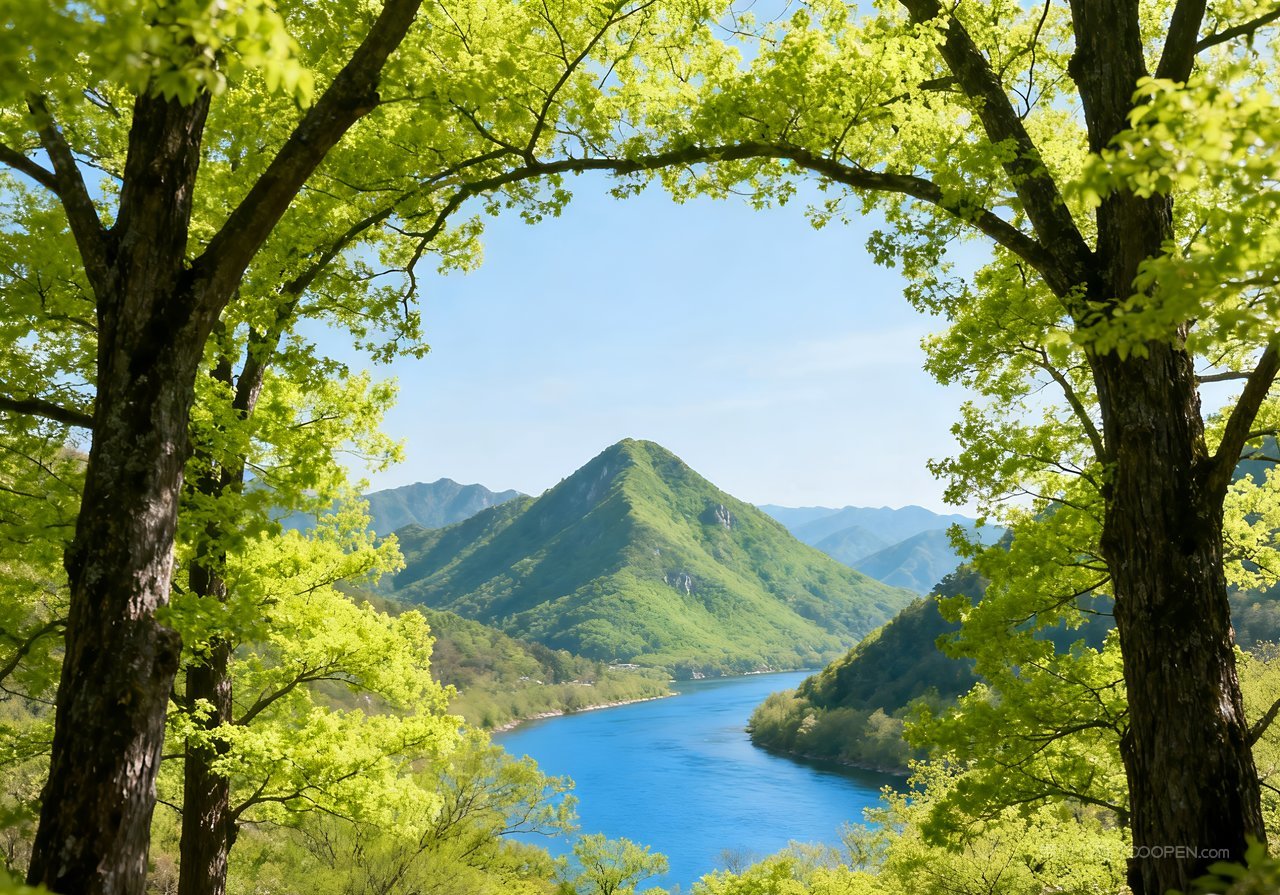 风景天空山峰山水春季意境河流唯美