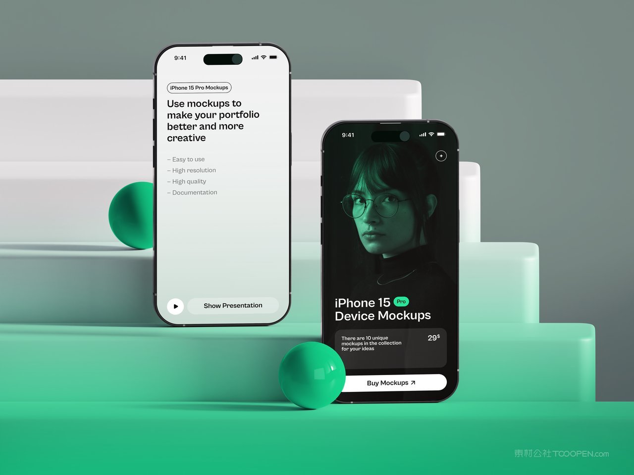 丰富背景的iphone 15 pro智能手机app界面展示psd设计素材 (4)