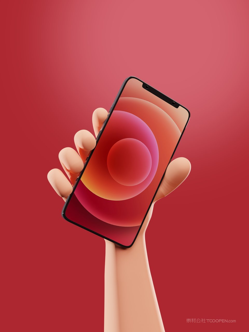 c4d立体卡通手持手机红色样机