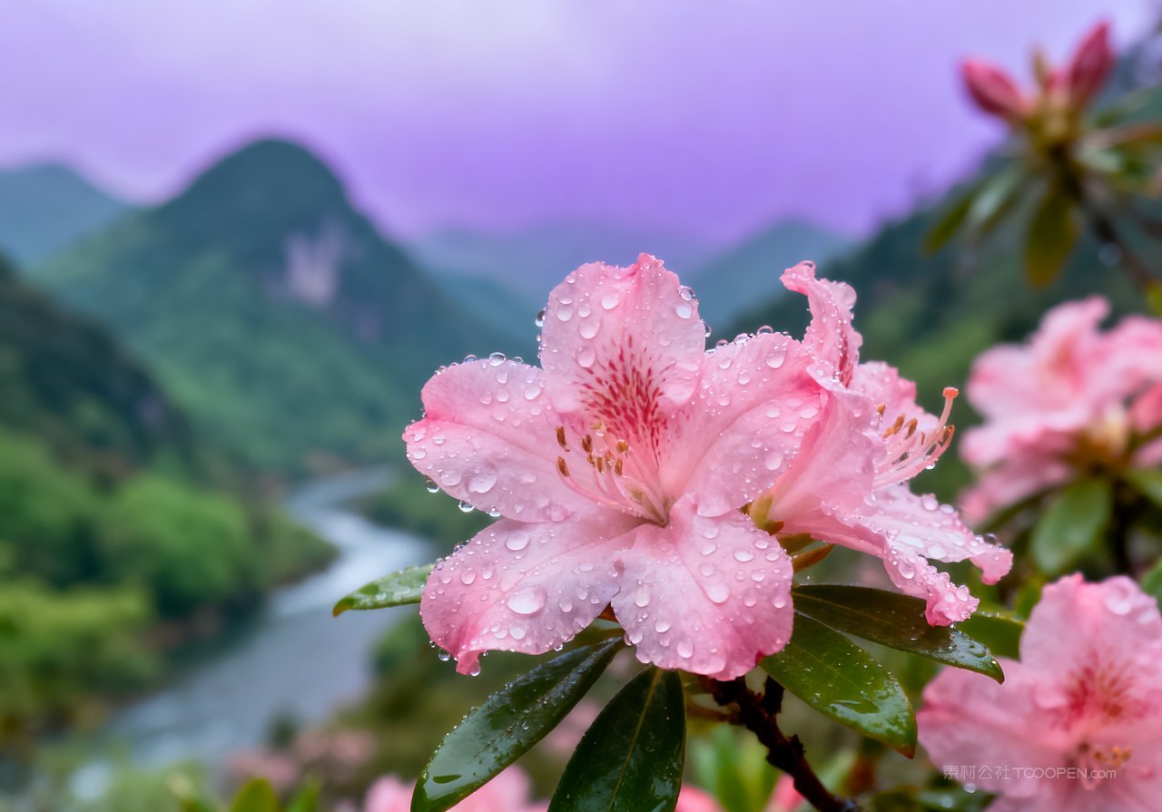 唯美山峰春季意境天空风景山水河流
