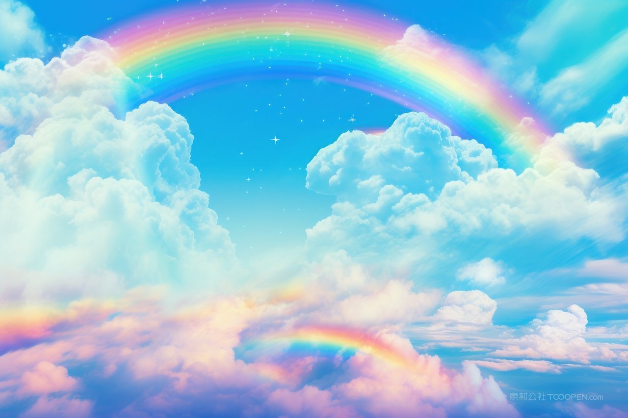蓝天白云彩虹绚丽背景
