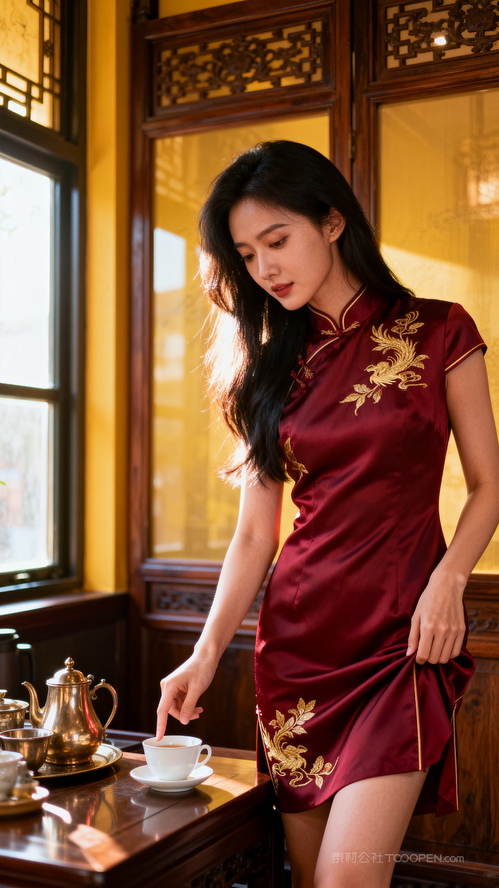 美女气质性感长腿模特女性旗袍古装