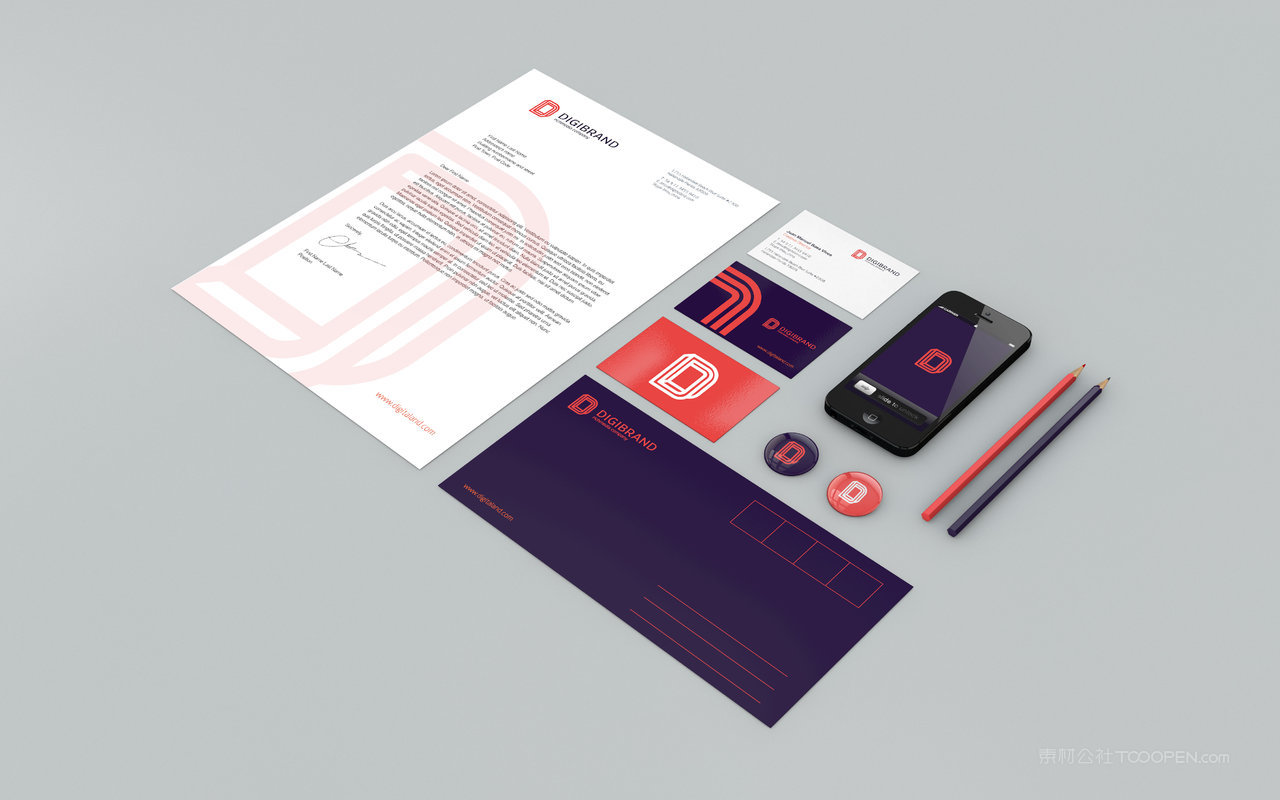 紫红色名片简洁商务全套手机样机