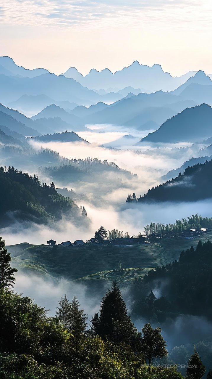 风景自然山峰唯美意境群山景观天空