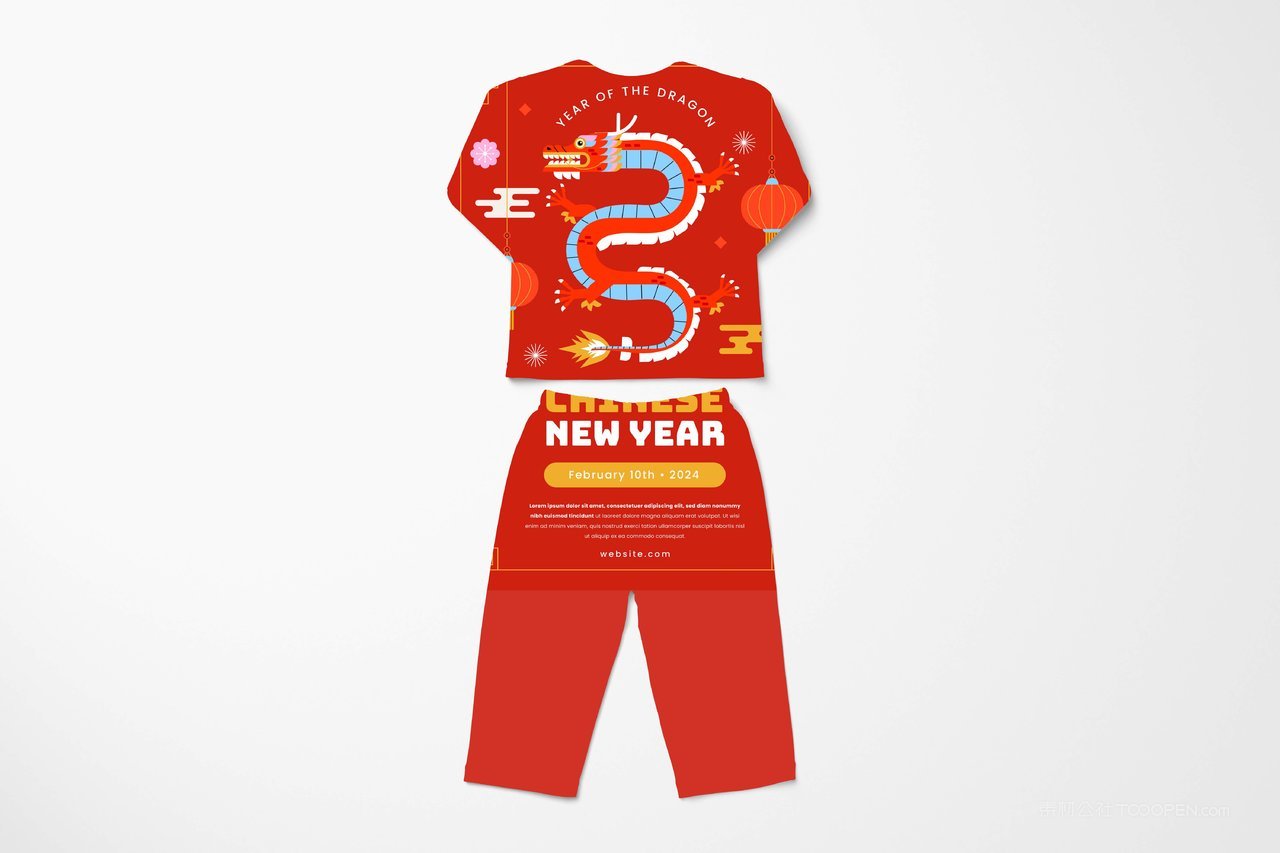 【1387期】2024龙年中国红儿童t恤套装服装样机 (2)