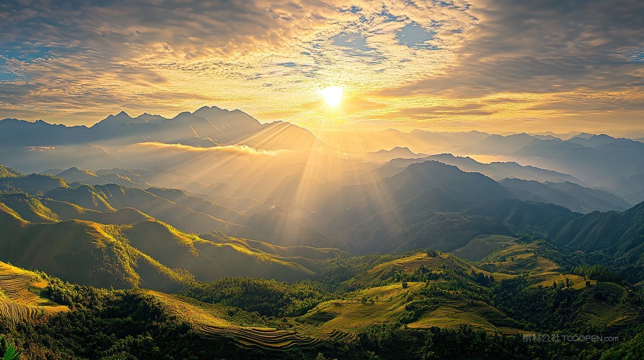 意境高山天空宁静风景山峰唯美群山