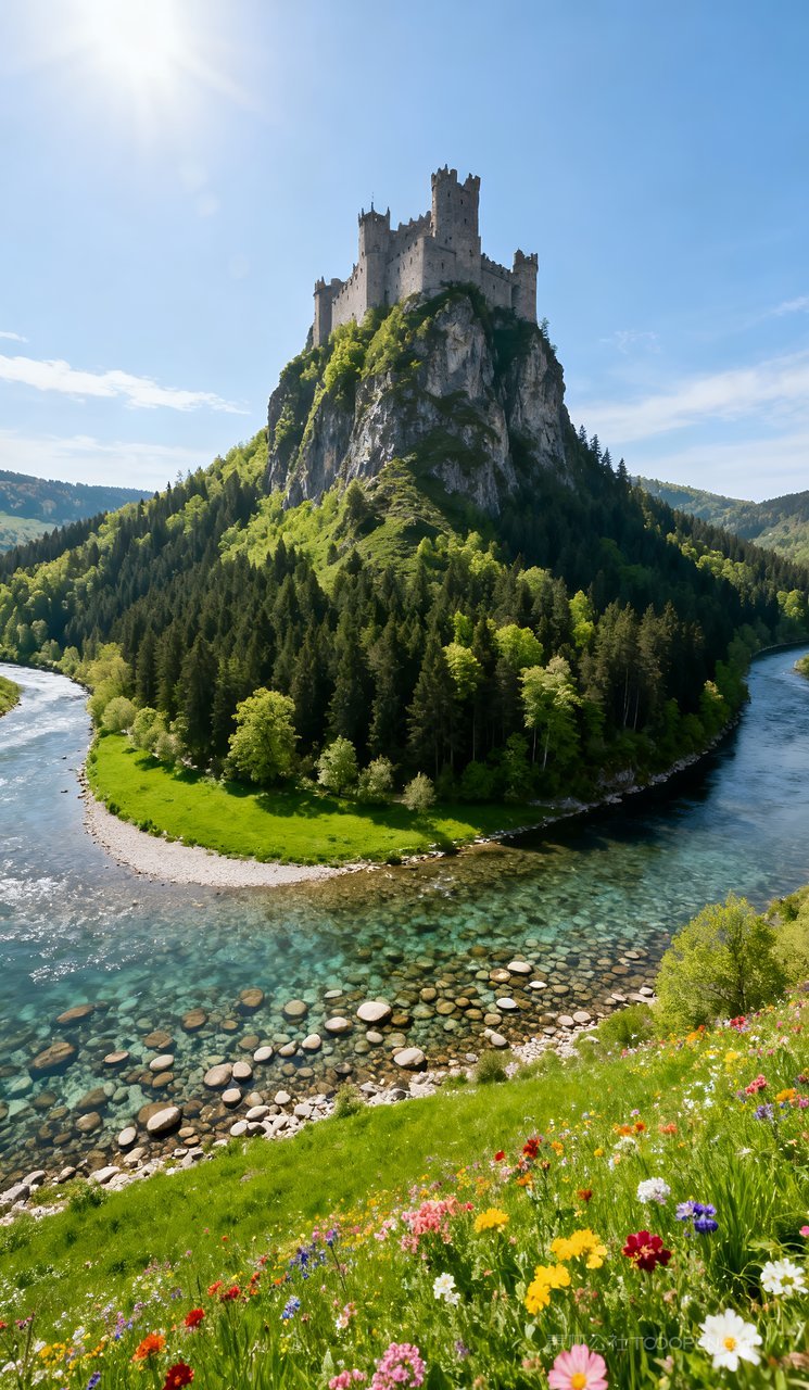 天空山水自然河流山峰风景唯美意境春天