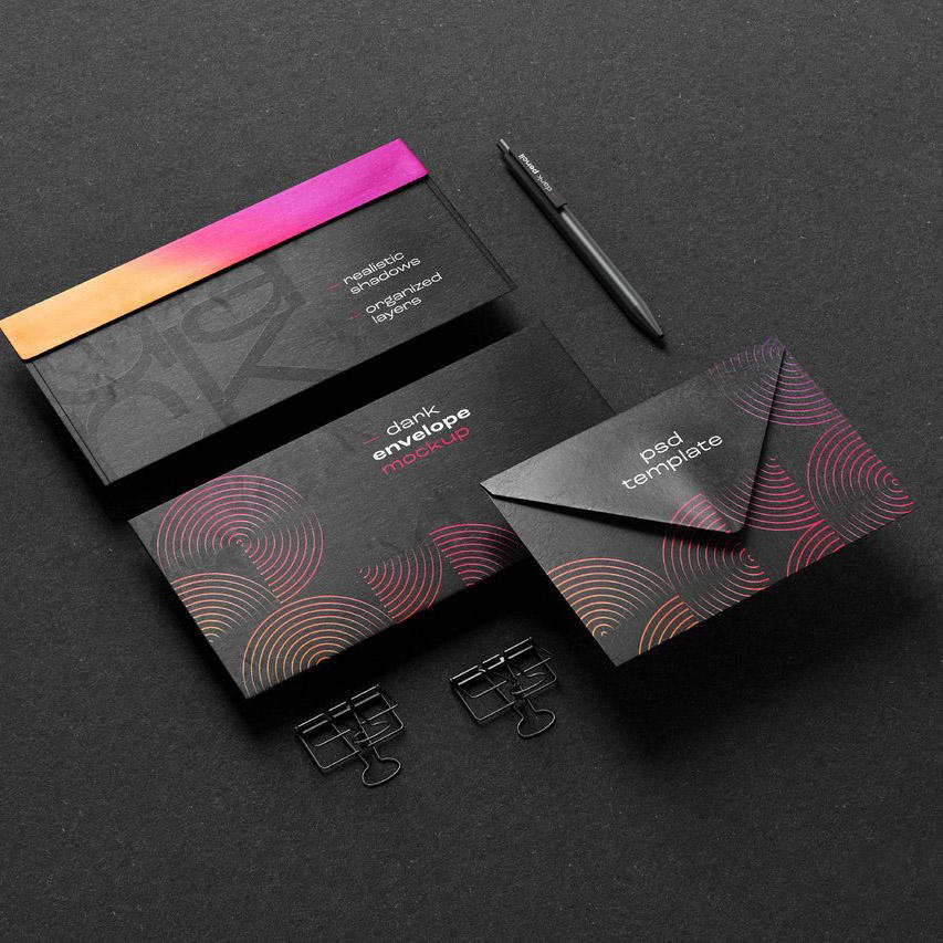 商务黑信纸信封办公企业vi形象样机 (1)