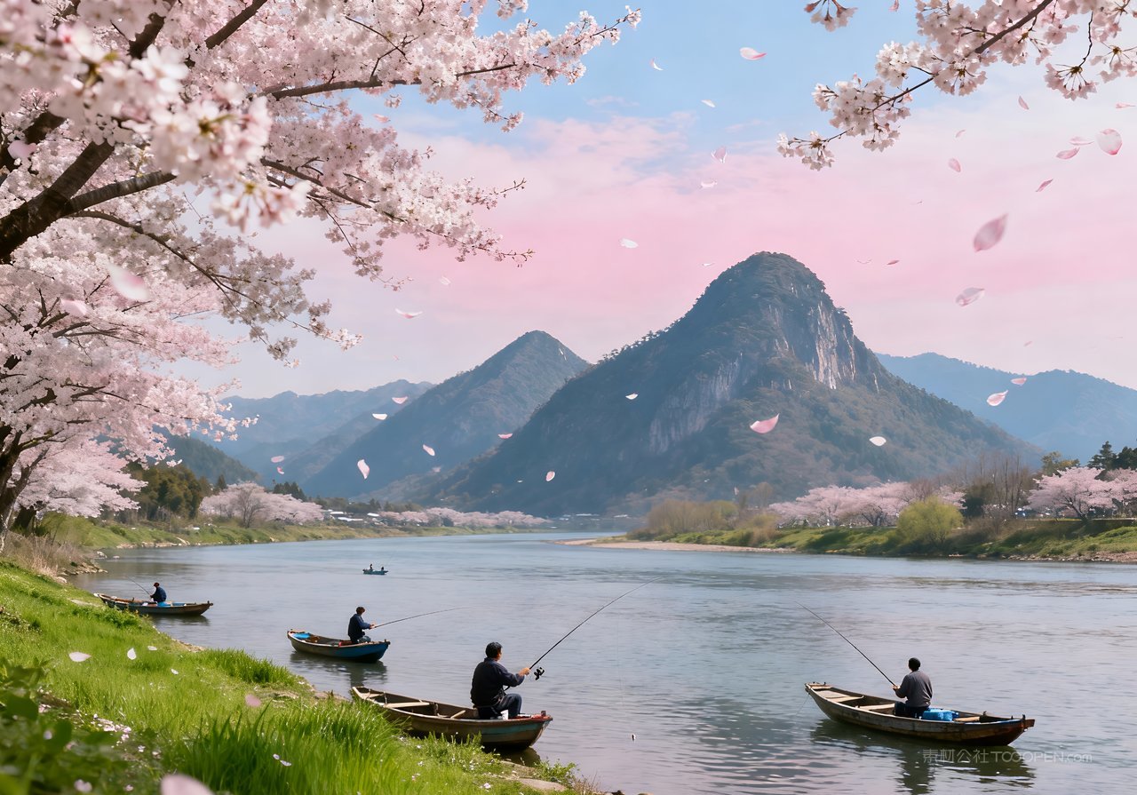 风景河流山峰意境天空山水春季唯美