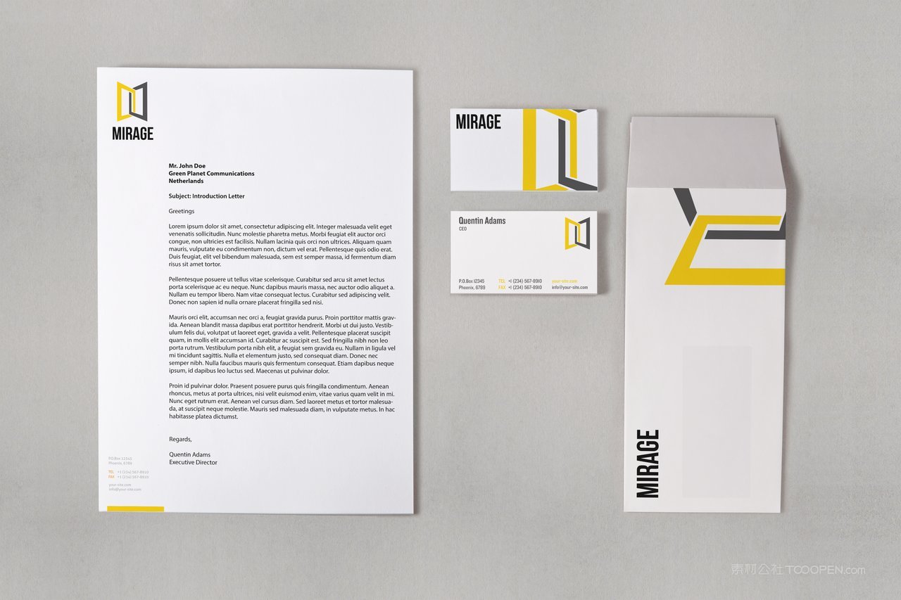 黑黄色系信纸精致办公用品品牌vi样机