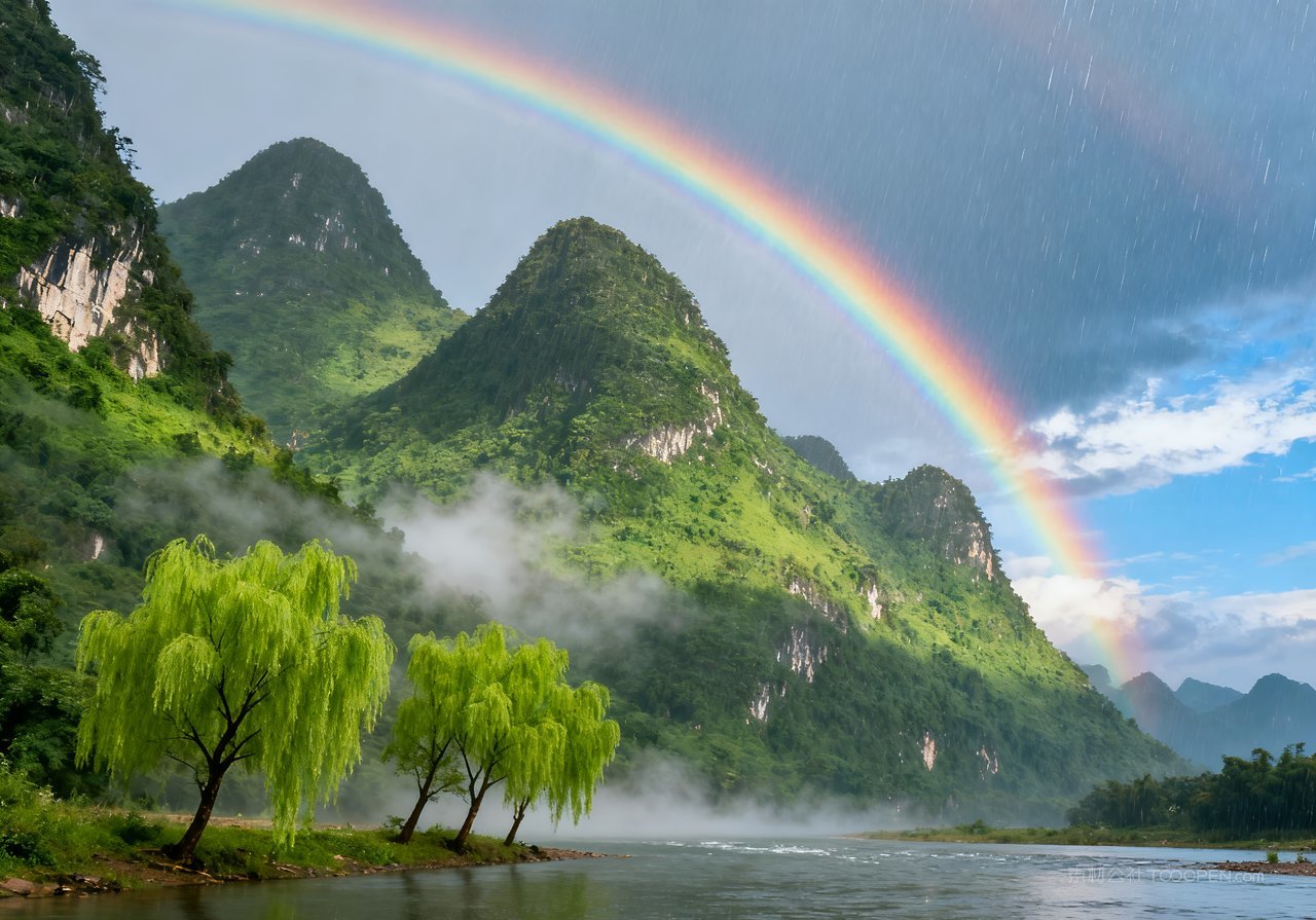 河流唯美山峰春意春天风景意境天空