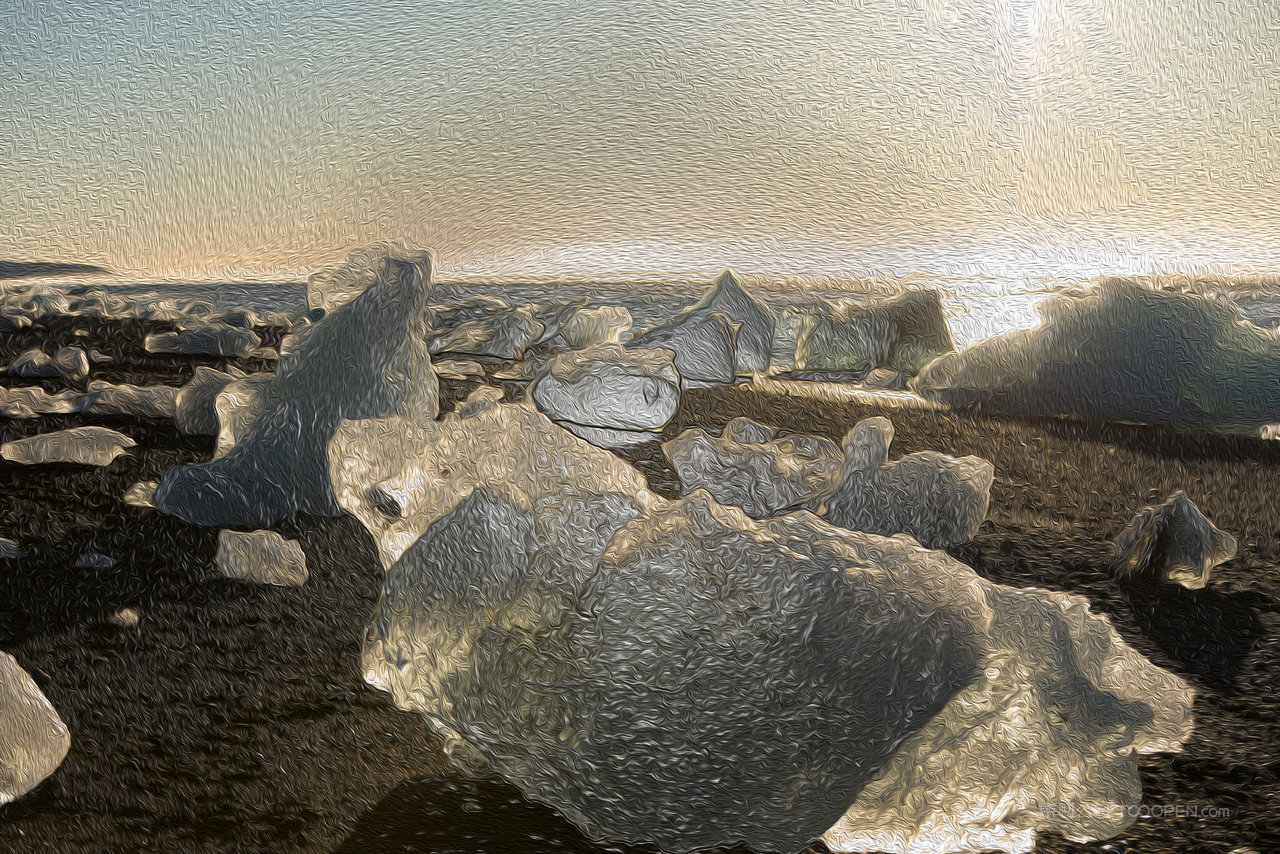 冰川河流风景画图片