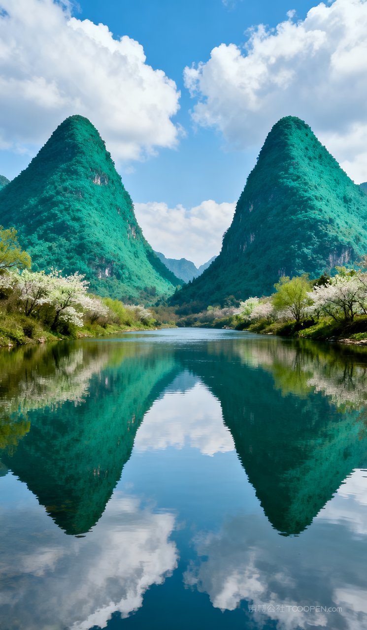 自然山水河流天空唯美春天山峰风景春季景色