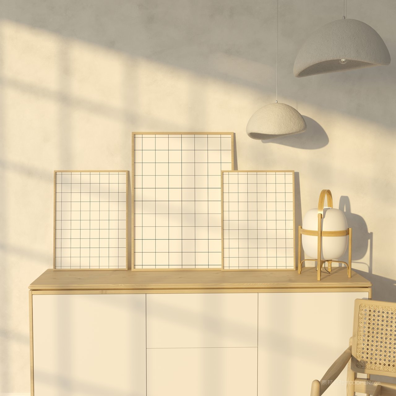 极简温暖精致挂画室内场景装饰画展会作品展示样机 (6)