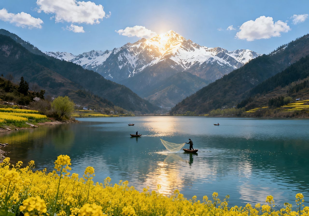 春意春天河流唯美风景天空意境山峰