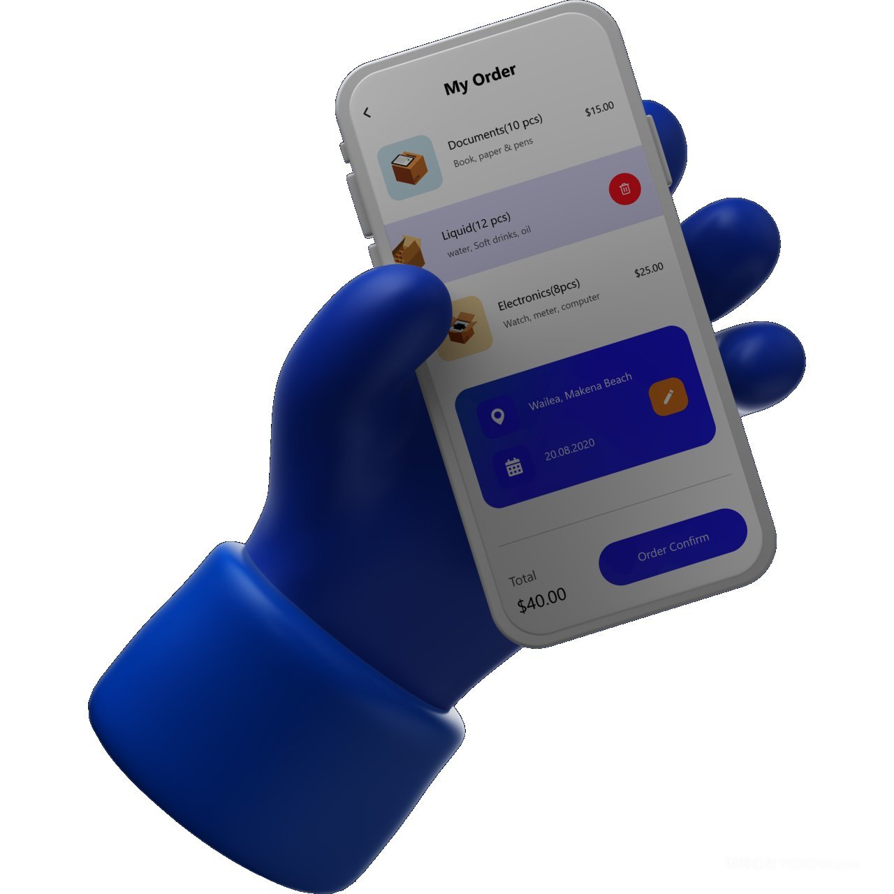 c4d立体卡通手持手机蓝色样机